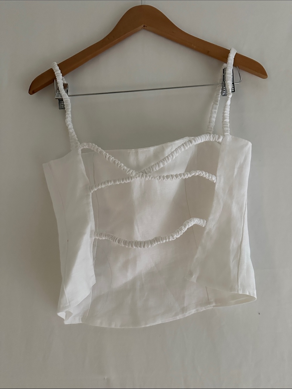 REFORMATION Women's White Sweetheart Linen-Crop Top - Picture 2 of 4